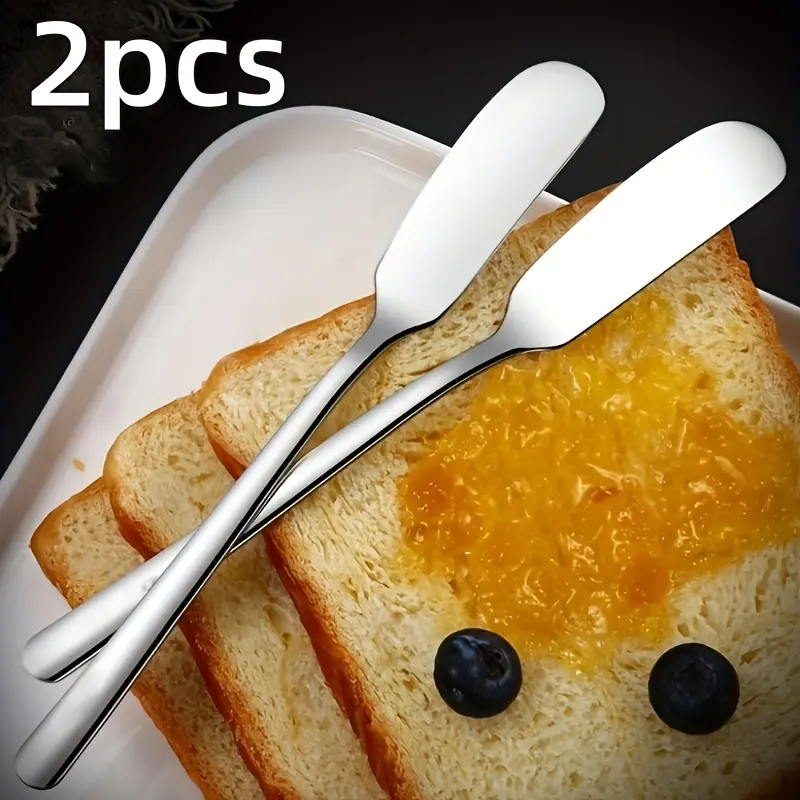 2pcs, Butter Knife, Stainless Steel Butter Knife, Cheese Spreader, Jar Spreader, Metal Jar Spatula, Household Jar Spatula, Butter Spatula, Kitchen Butter Spatula, Multifunctional Cream Spatula, Kitchen Gadgets, Kitchen Supplies