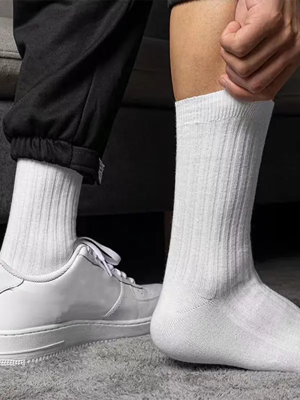 Men's 6 Pairs Solid Crew Socks, Casual Plain Comfy Breathable Soft Cozy Mid Calf Socks for Daily Life, Menswear, Men's Socks & Hosiery for All Seasons, Crew Socks, Socks for Men,  Mens Fashion 3