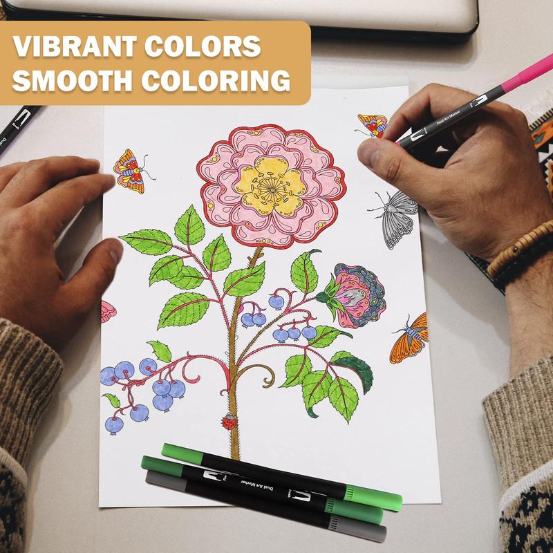Dual Tip Brush Pen, 1 Set Colorful Flexible Felt-tipped Artistic Markers, Stationery for Adults & Students, Art Supplies for Drawing, Sketching, Calligraphy, Painting, Best Friend Gifts, Touch Markers, Gift Sets 4