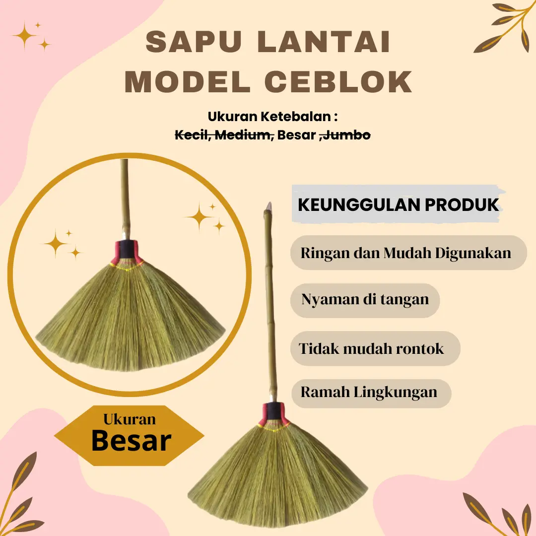 Sapu Lantai Awet Ijuk Rayung Tebal Gagang Bambu dengan gagang