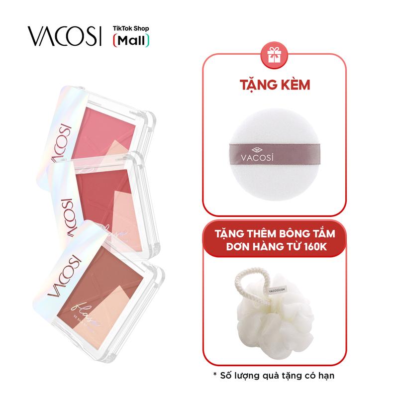 Phấn má hồng và bắt sáng kết hợp lì và nhũ 2 trong 1  8.3g VACOSI FLASO BLUSH SET COSMETIC - VP12 má  hồng Mỹ Phẩm Trang Điểm
