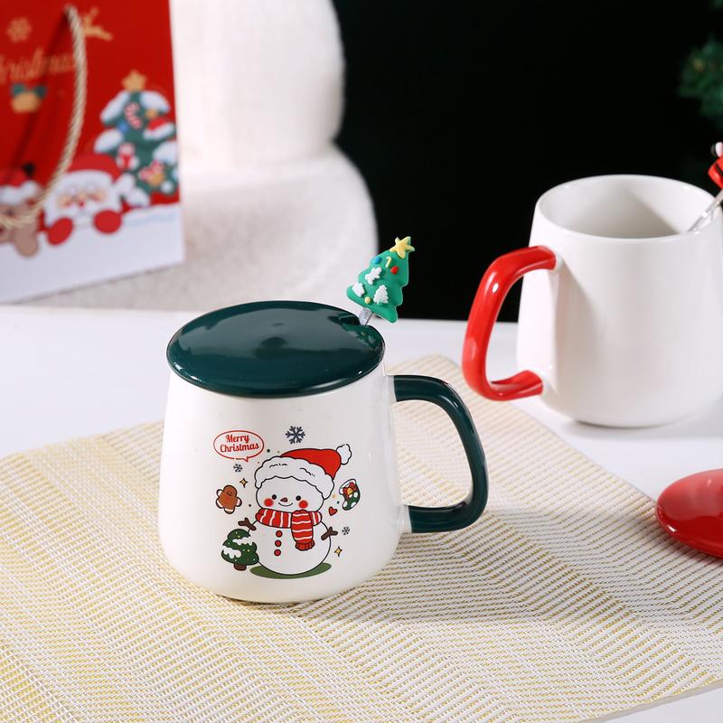 Product Introduction of Christmas Gift Santa Claus Mug with Cover Spoon Good-looking Ceramic Cup Practical Gift travel  water Drinkware Tumbler Reusable Washable Coffee Drink Reuse Drinkware Tumbler 23