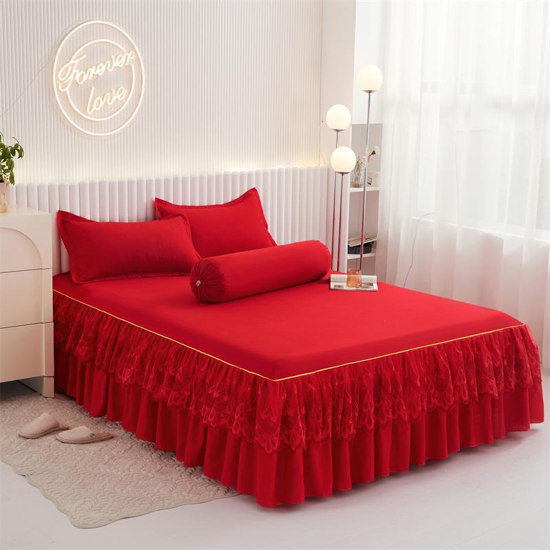Solid Color Bed Skirt Without Pillowcase, Romantic Bed Skirt, Non-slip Bed Skirt for Bedroom & Guest Room, Bedding Supplies 2