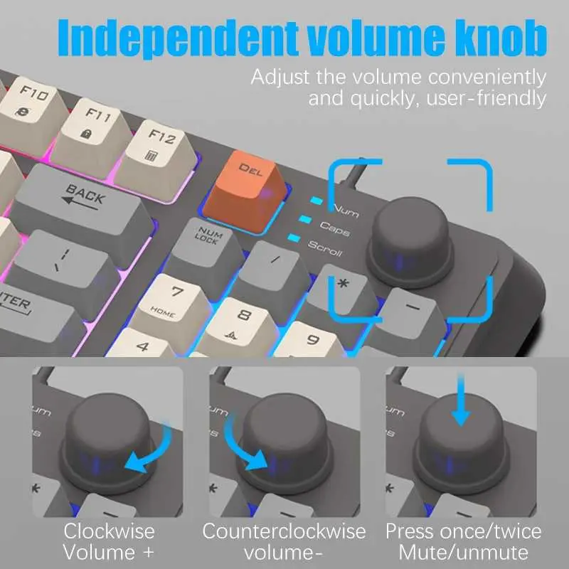 XUNFOX Gaming Keyboard RGB LED USB Wired 94 Keys Top Knob with Mouse - K820 3