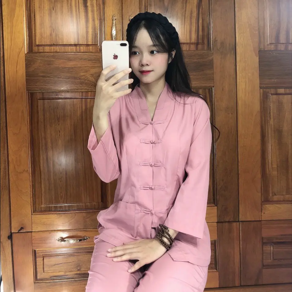 LA HÁN NỮ Trang phục truyền thống, Đồ bộ mặc nhà, quần áo Phật tử, đồ lam đi chùa mẫu nữ Kate mã HPA02C Top Women