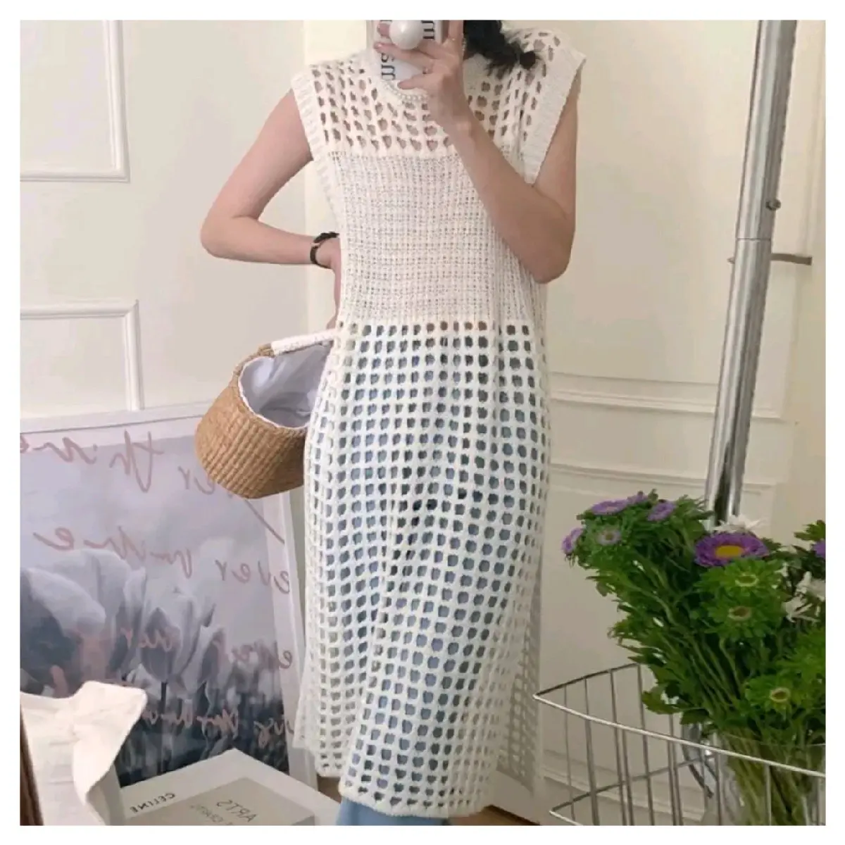 Ruby Tunik Jaring Rara Knit Atasan Panjang Belah Samping Rajut Baju Gamis