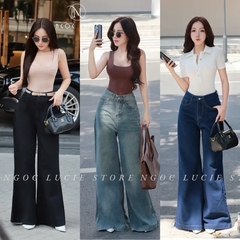 (ỐNG RỘNG 37CM) Q35 - Quần Jean Ống Suông Rộng Hack Dáng Trendy - Ngọc Lucie - Không bán kèm phụ kiện túi xách