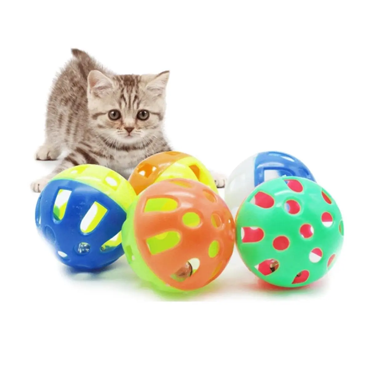1PC Plastic Cat Kitten Pet Play Balls Jingle Bell Pounce Chase Rattle Toy Gift