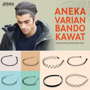 Bando kawat pria korea aesthetic gelombang zigzag hitam polos buat rambut cowok wanita dewasa anak anti patah