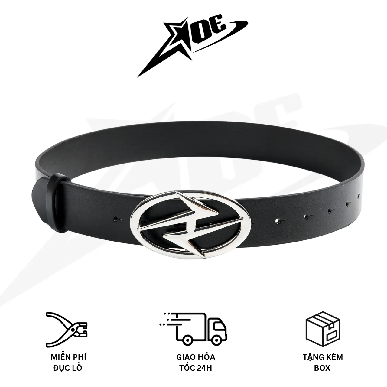 AOE STUDIO - Thắt lưng nam nữ Y2K chất da PU cao cấp mặt hình tia sét cá tính