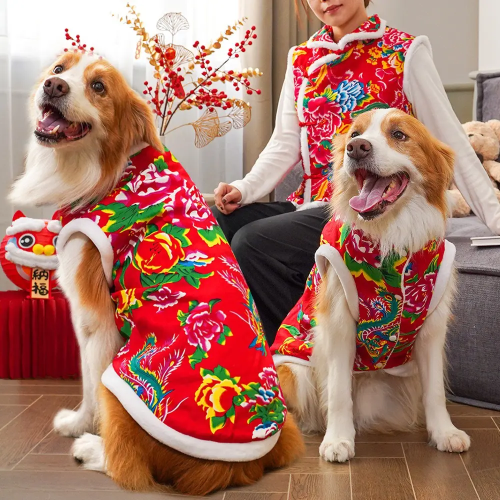 Áo tết dành cho chó mèo đủ size tới 50kg họa tiết chăn con công