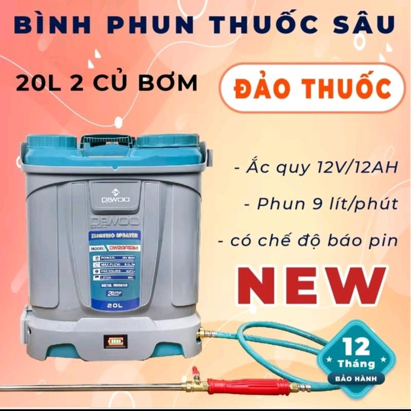 Bình xịt điện Dewoo DW20A12M - dung tích 20 lít, 2 bơm, đảo thuốc