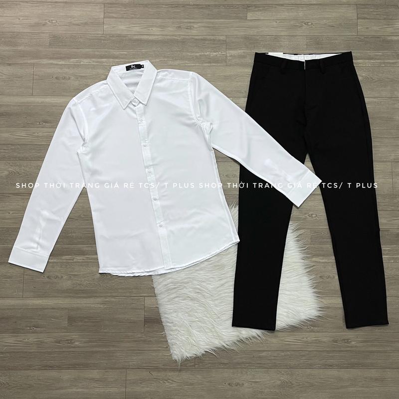 1Bộ quần tây áo sơ mi trắng cổ điển Nam