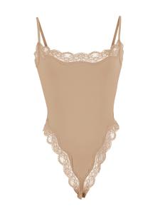 Body moldeador de tirantes delgados y encaje, color sólido sexy para mujer
