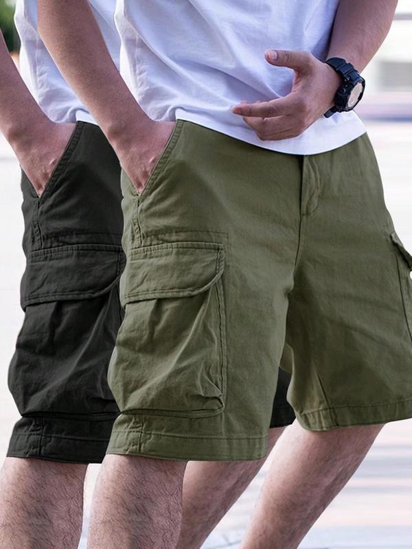 Men's Loose Solid Drawstring Waist Cargo Shorts, Casual Comfy Pocket Design Shorts for Daily Outdoor Wear, Men's Bottoms for All Seasons, Menswear, Summer Shorts 4