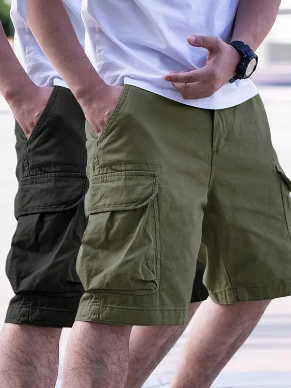 Men's Loose Solid Drawstring Waist Cargo Shorts, Casual Comfy Pocket Design Shorts for Daily Outdoor Wear, Men's Bottoms for All Seasons, Menswear, Summer Shorts 4