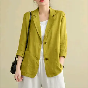 Baju Atasan Blazer Jumbo Wanita Linen Rami Ld 100cm sampai 140cm | Dumma Blazer Polos Kancing | Blazer Kerja Casual Korean Slim-fitting Outer Basic