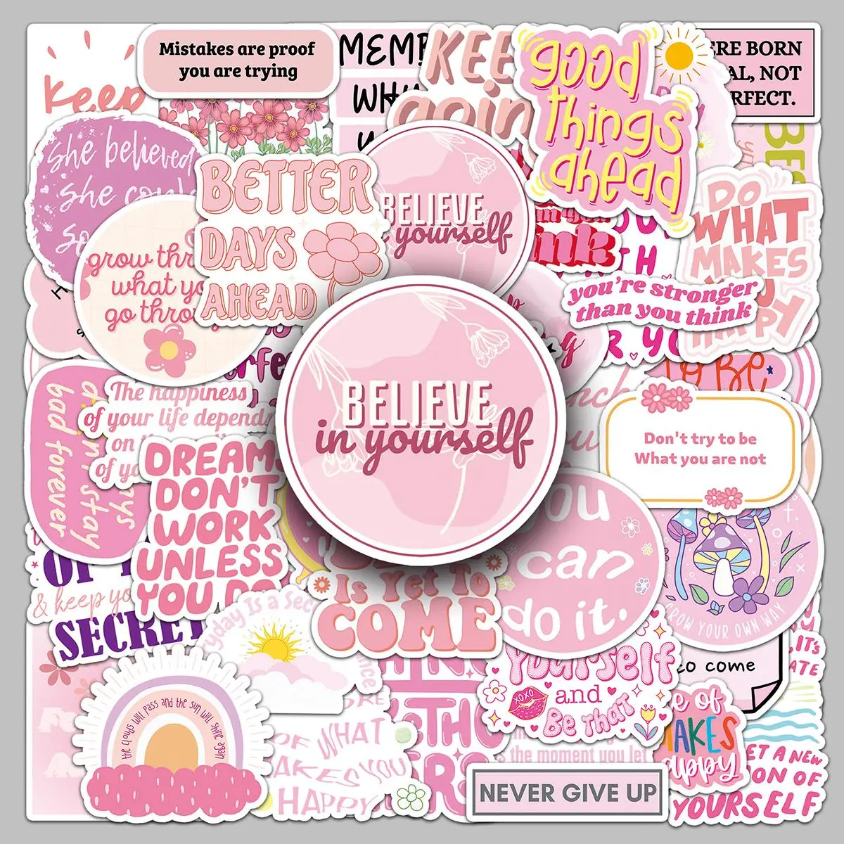 Motivational Slogan Sticker, 50pcs/set Waterproof Self Adhesive Decor Sticker for Gift Greeting Card Water Bottle Laptop Phone Case
