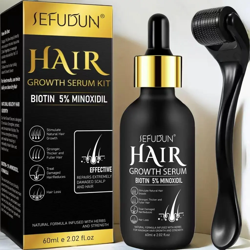 60ml Minoxidil Hair Growth Serum with Microneedle Roller, Hair Care Serum, Rejuvenating, Strengthening Thin and Weak Hair, Gentle and Non-irritating, Suitable for Sparse Hair and People Who Often Lose Hair, Hair Care Products, Christmas Gifts