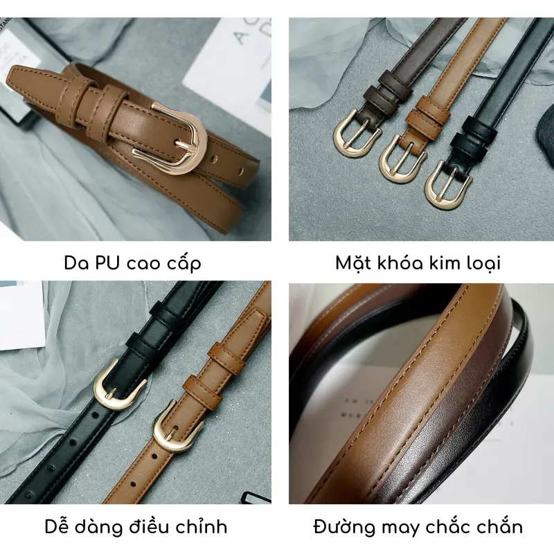 Thắt lưng nữ bản nhỏ da PU cao cấp dây nịt dây đai nữ khóa kim loại phong cách mới hiện đại TL11 7