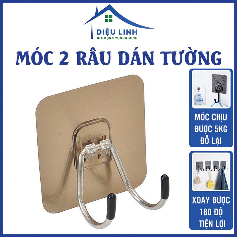 Móc 2 RÂU Dán Tường Nhôm, Móc dán tường inox 304 chịu lực 5kg, miếng dán tráng…