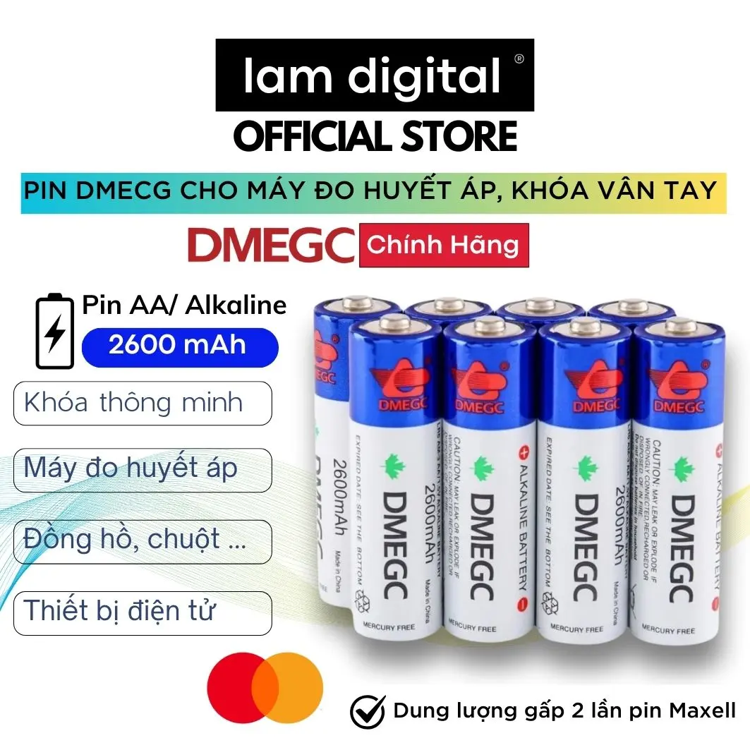 Pin AA Chính Hãng DMEGC 2600 mAh - Dành Riêng Cho Máy Đo Huyết Áp, Khóa Cữa Vân Tay (4 Viên)