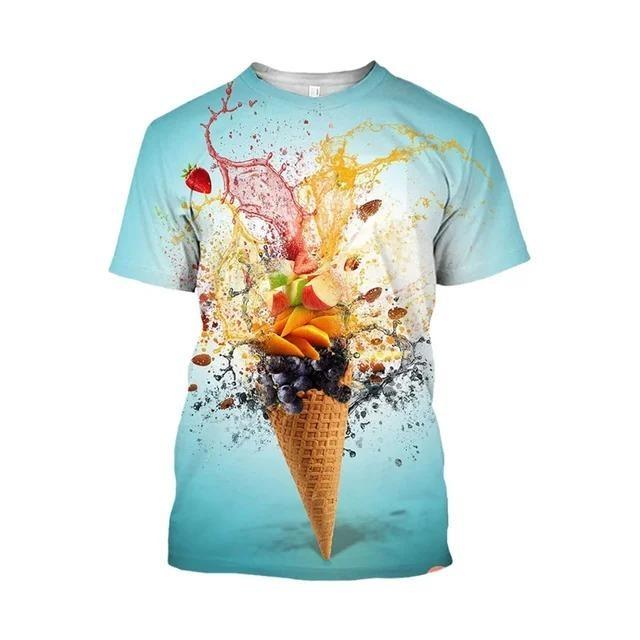 Product Introduction of Ice Cream 3D Print T-Shirt Men Strawberry Chocolate Graphic T Shirt Unisex Funny Food Casual Short Sleeve Tops Cartoon Tee Shirt 6