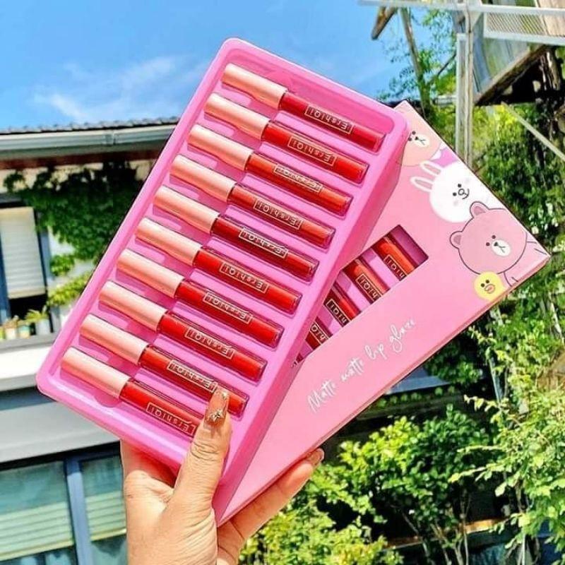 Sét 10 son kem lỳ mềm môi không khô môi hồng đậm