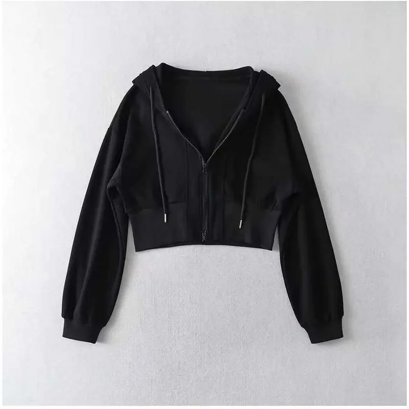 JAKET WANITA | NARA CROOPE HOODIE ZIPPER SWEATER | SWEATER CROPE TOP WANITA Fleece 2