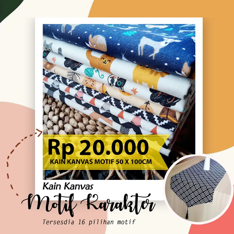 Kain Kanvas Motif Size 100cm x 50cm Bermotif Karakter 0