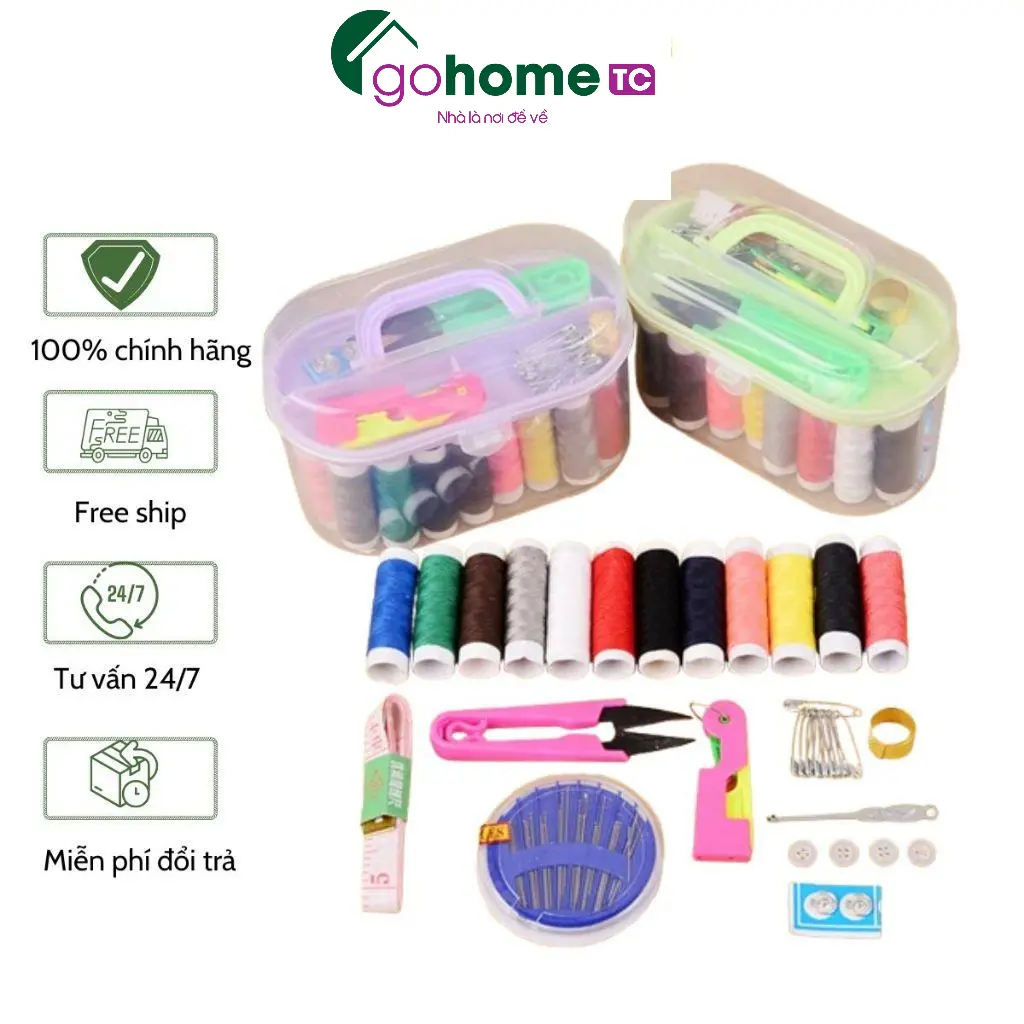 Bộ Kim Chỉ 55 Món Hộp Kim Chỉ May Vá Hộp đựng Kim Chỉ May Quần áo GO HOME HD-0041