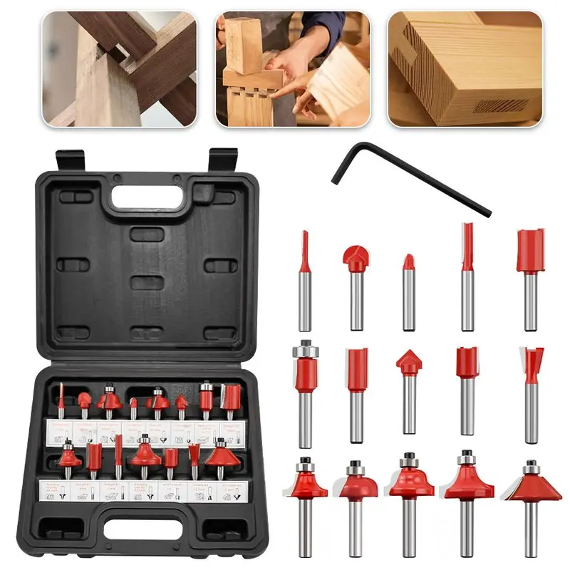 Woodworking Router Bit Set, Woodworking Milling Cutter Drill Bit Set, Woodworking Tool for Wood Slotting, Engraving, Hard Alloy Woodworking DIY Tool 0
