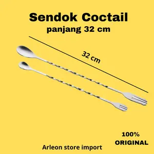 Long Bar Spoon Cocktail Stainless Steel 32cm Fork Mixing Sendok Pengaduk