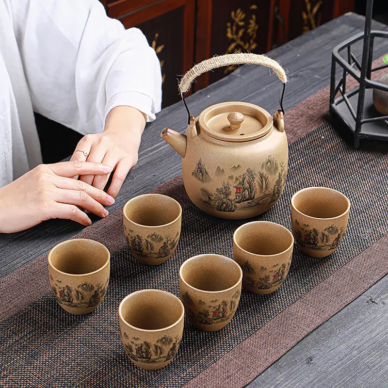 Bộ ấm chén uống trà chất liệu gốm nung thủ công, Bộ ấm tách trà họa tiết cổ điển cao cấp bộ 1 bình trà và 6 chén. Bảo hành 2 năm trên toàn quốc, đổi mới 7 ngày đầu nhận hàng. 8