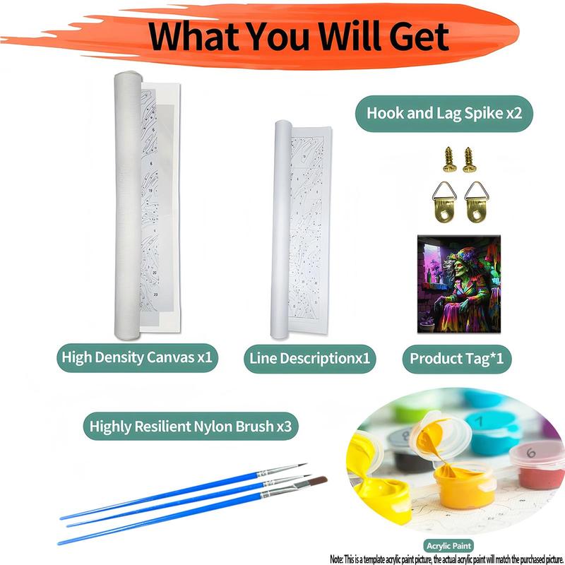 Witch Pattern DIY Painting by Numbers Kit, 1 Set DIY Halloween Paint by Numbers Kit without Frame, Wall Art Decoration for Home Living Room Bedroom 3