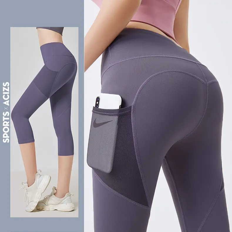 ZYT Quần tập thể dục nữ (5 phần), quần tập yoga dài Có túi bên. Legging, quần legging, quần thể thao Sport Chạy Bộ 4