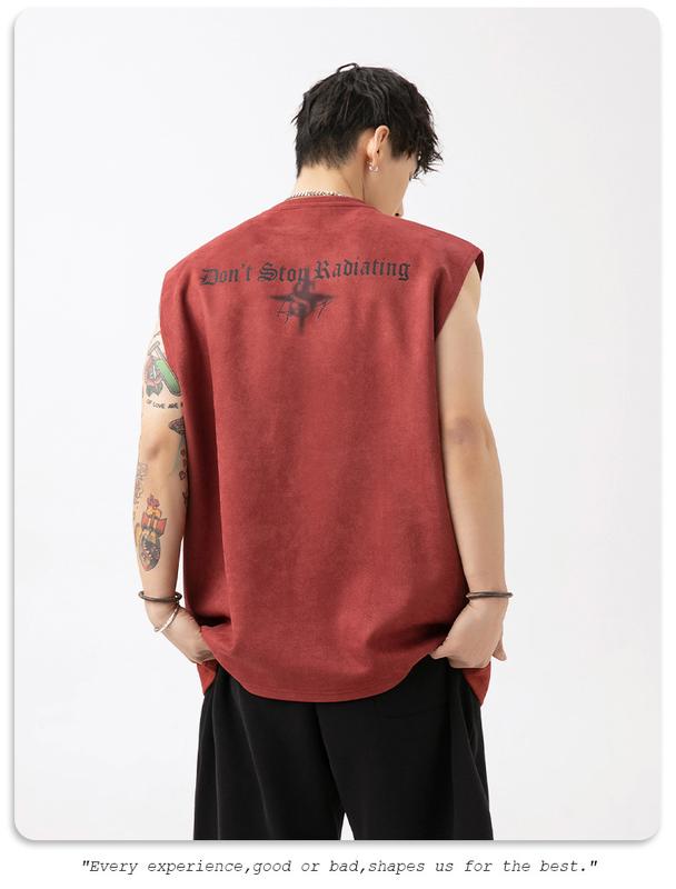Product Introduction of Lotin Suede Thin Sports Vest Men's 2024 Summer New Sleeveless T-shirt American Letter Printed Casual Waistcoat 21