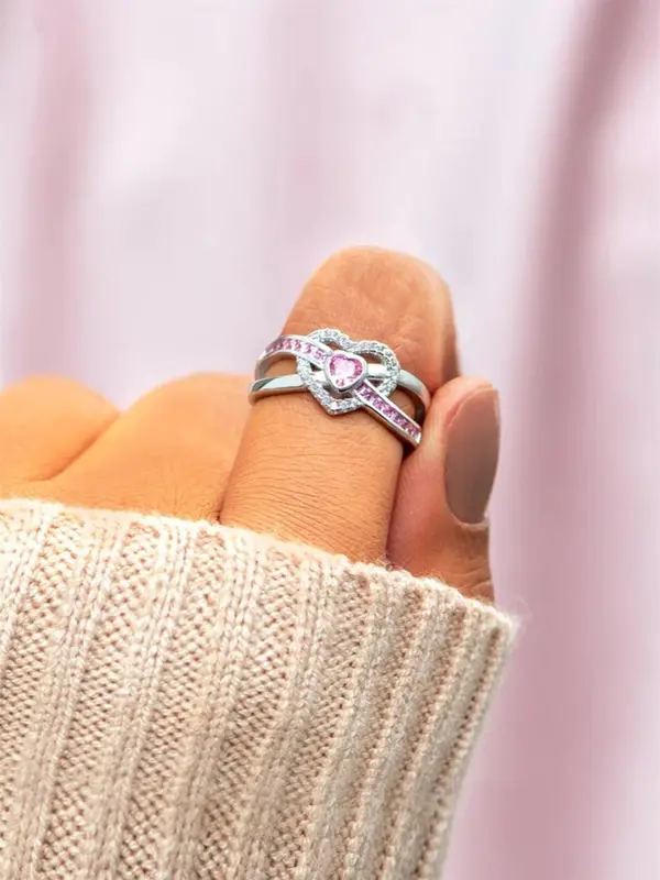 Women's Elegant Heart Design Promise Ring, Exquisite Trendy Artificial Zircon Decor Ring, Fashionable Jewelry for Women As Engagement Anniversary Birthday Gift, Valentine's Day, Gift 6