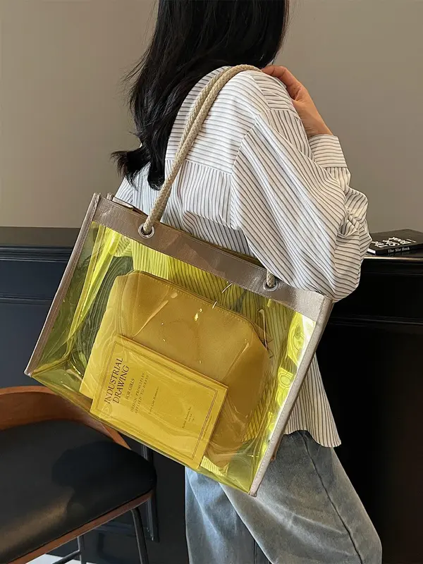 Fashionable Clear Tote Bag, Casual Versatile Shoulder Bag for Women, Trendy All-match Bag for Daily Use 7