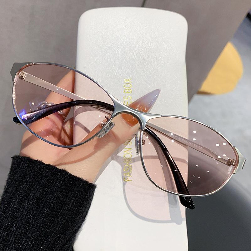 Y2K Retro Cat Eye Sunglasses Women Men Oval Frame Metal 