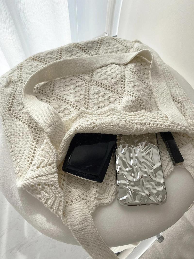 Product Introduction of Women's Elegant Crochet Design Tote Bag, Trendy Cute Large Capacity Slip on Shoulder Bag, All-match Tote Bag for Daily Use 4