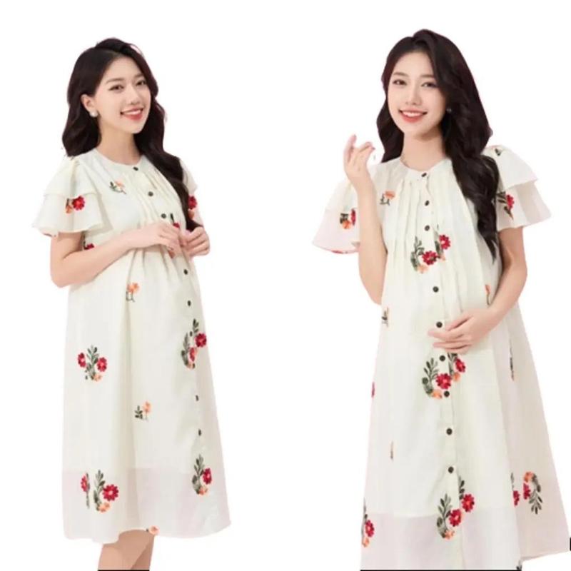 Váy Cổ Tàu Hoa Lụa Mặc Bầu Và Sau Sinh Đầm Bầu Váy Bầu