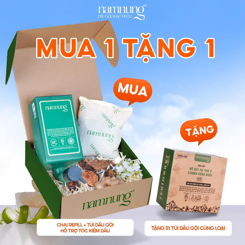 [Rẻ vô địch][MUA 1 TẶNG 1] Combo dầu gội thảo dược NamNung, dầu gội hỗ trợ giảm rụng kiềm dầu dạng túi 500ml chiết xuất thiên nhiên Bồ kết hà thủ ô kèm Chai dán tường TẶNG 1 túi dầu gội cùng loại Chăm sóc tóc, Dưỡng tóc nữ 1