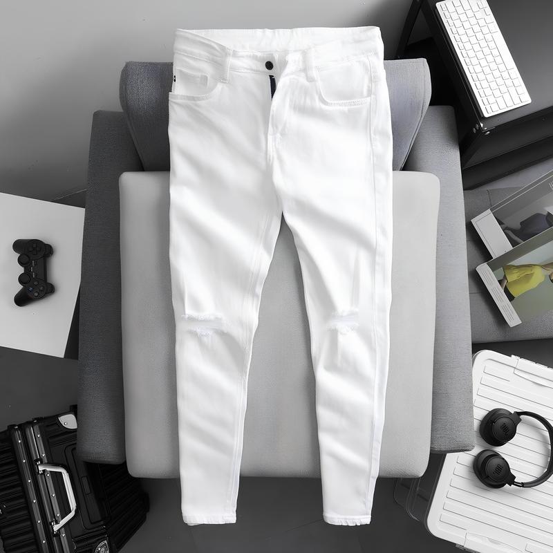 Quần jean dài nam trắng rách gối chất bò co dãn nhẹ HQ7 form dáng skinny Menswear Pants