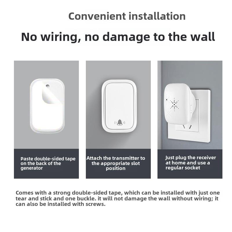 Wireless Doorbell for Home Use, Digital Music Ding Dong Doorbell, Elderly Call Device, Long Distance Self-Powered Remote Control 4