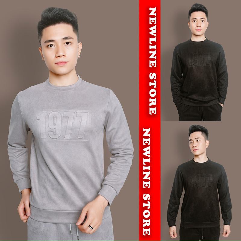 { COMBO 2 Áo } Áo sweater Nam Nữ dập nổi 1977  dày dặn trẻ trung - Dài Tay - Menswear  Đen