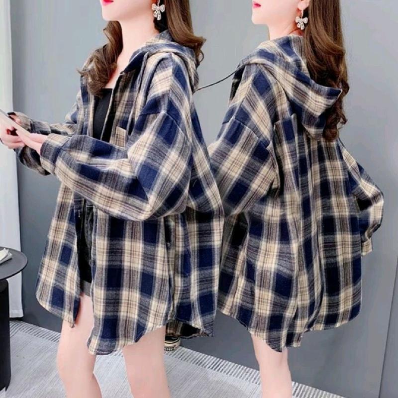 áo  khoác caro  Có Túi Trong Nút Bấm Nam Nữ Mỏng Nhẹ Chống Nắng Thời Trang Mũ To Thiên Phúc sơ minu form mi đồ caro đen nhỏ cá tính áo cánh & áo sơ mi