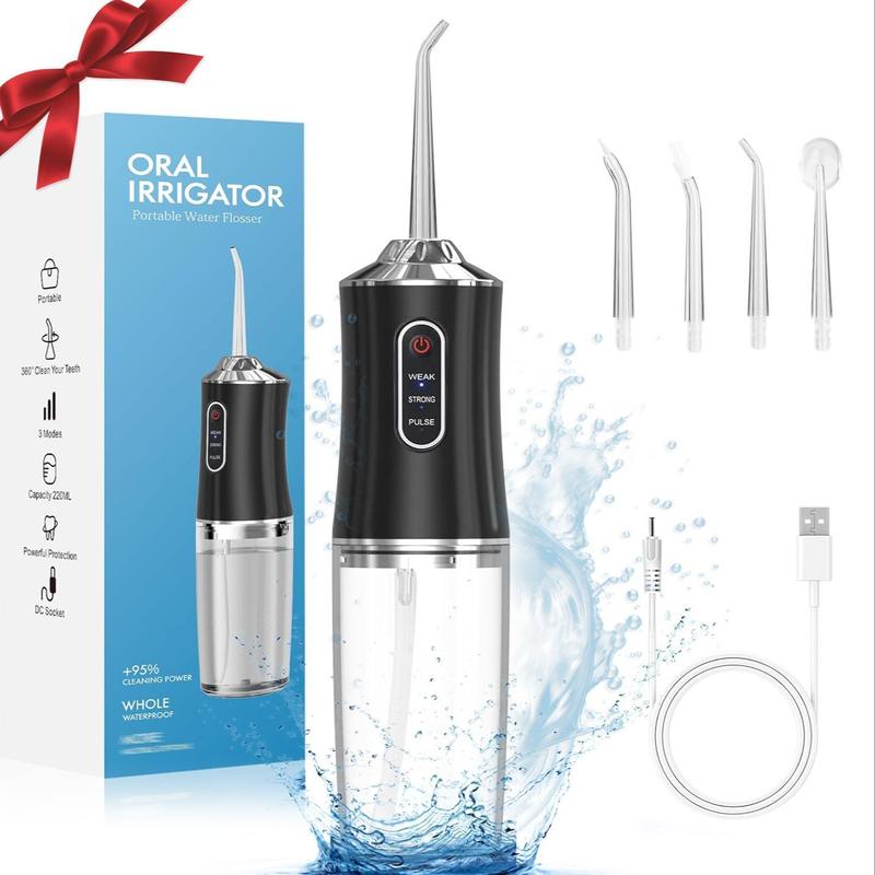 Product Introduction of Electric Oral Irrigator with 4 Replacement Heads, 1 Box Rechargeable Portable Water Flosser with 3 Modes, Oral Care Tool for Home & Travel, Teeth Cleaner	Dental Kit 0