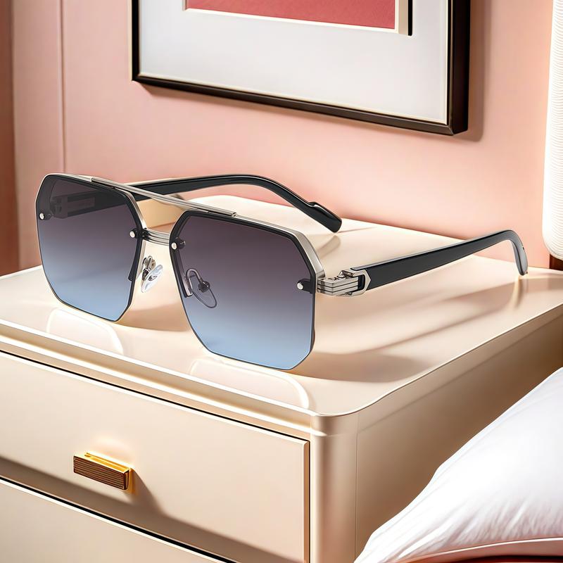 Product Introduction of Sunglasses 2024 new model for boys, with a big face and slim appearance while driving. Advanced UV resistant half frame sunglasses with a square frame 1