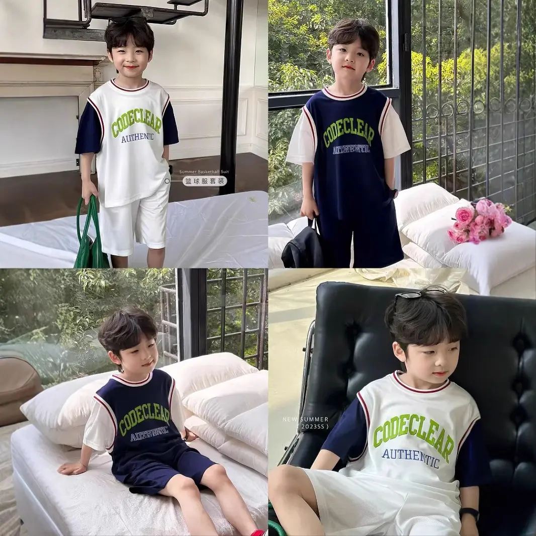 New Boy's Sportswear Short-Sleeved Uniform Suit Baby Thin Quick-Drying Basketball Wear